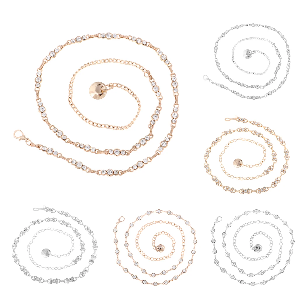 

Элегантный металлический пояс-цепочка со стразами, регулируемый женский широкий пояс, декоративный ремень для свадебных платьев