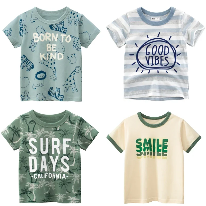 Kids T shirt Summer Children's Clothin Good Vibes Striped Short Sleeves Boys T-shirt Cotton Tops Cute Tees Clothes Dropshipping