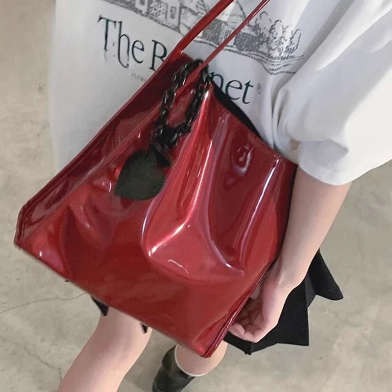 

Luxury Designer Women's Tote Bag Fashion Patent Leather Glossy Underarm Shoulder Bags Large Capacity Commuting Handbags