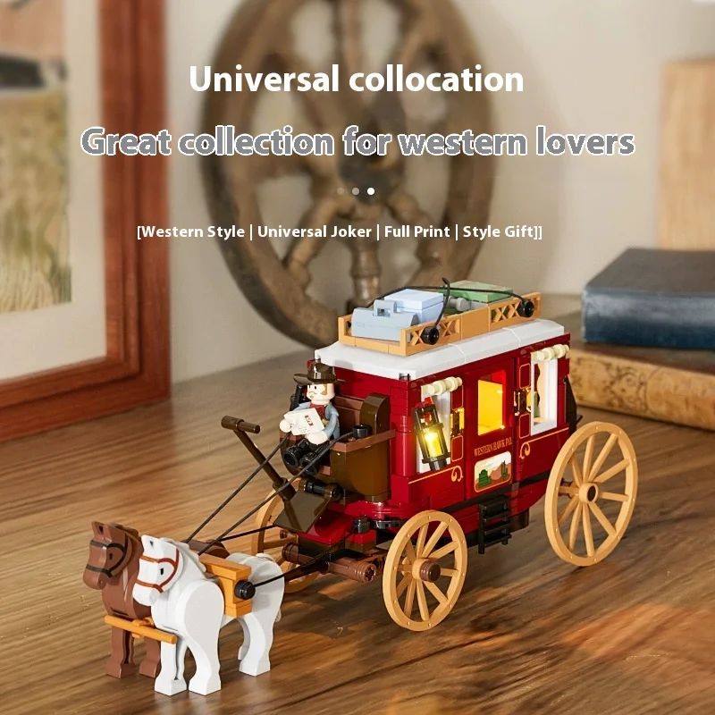 Funwhole lighting building blocks American western series western post-carriage small suit assembling building block model toys