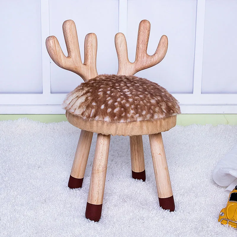 Tabouret nordique en bois massif pour enfants, chaise de bébé de dessin animé avec dossier d\'animal