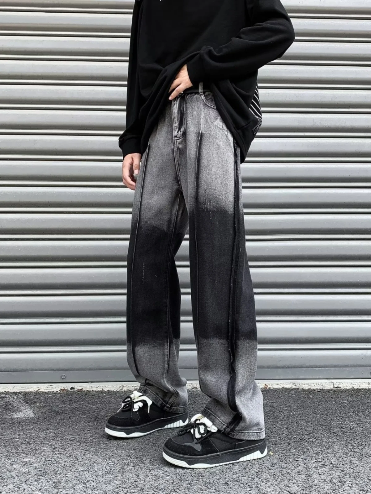 

Retro Patchwork Men's Jeans Loose Casual Straight Leg Long Pants American High Street Vibe adual Waed Vintage Sle