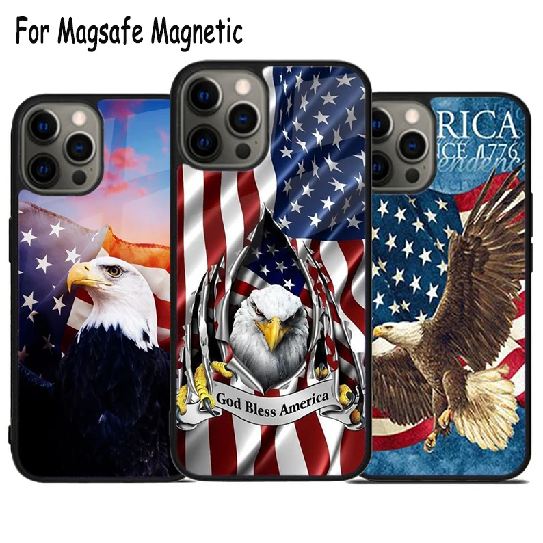 American Flag Wireless Charge Magsafe Phone Case For iPhone 15 16 14 13 11 12 Pro Max Plus Magnetic Bumper Cover