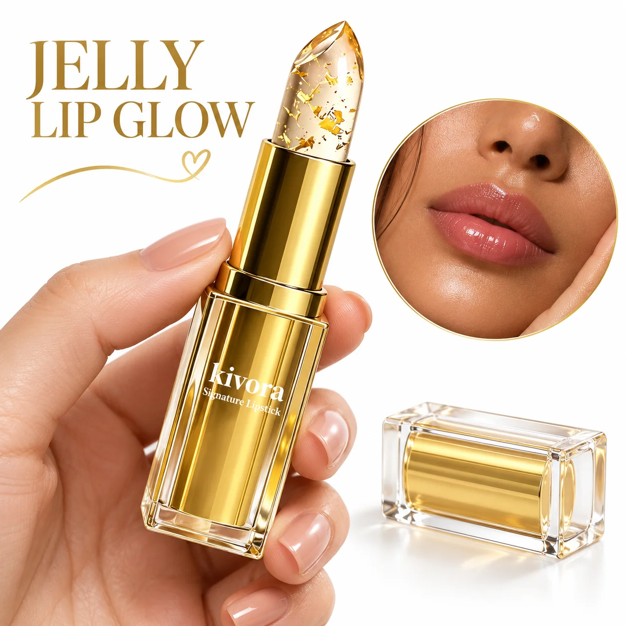 Temperature Color Changing Lipstick Clear Jelly Lip Balm Gold Foil Crystal Moisturizing Glossy Natural Tint Lip Makeup