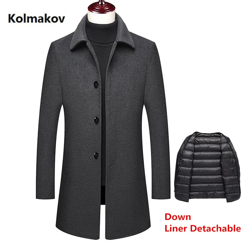 

2024 winter thicked coat men,Down Liner Detachable wool trench men,men's 80% white duck down jackets ,plus-size M-4XL