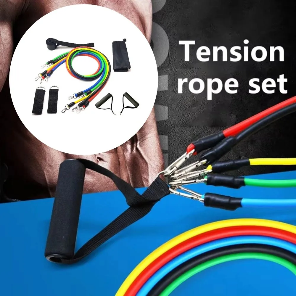 11Pcs/Set Portable TPE Tension Rope Set Durable Colorful Elastic Training Band Workout Bands Latex Tubes Resistance Band Set