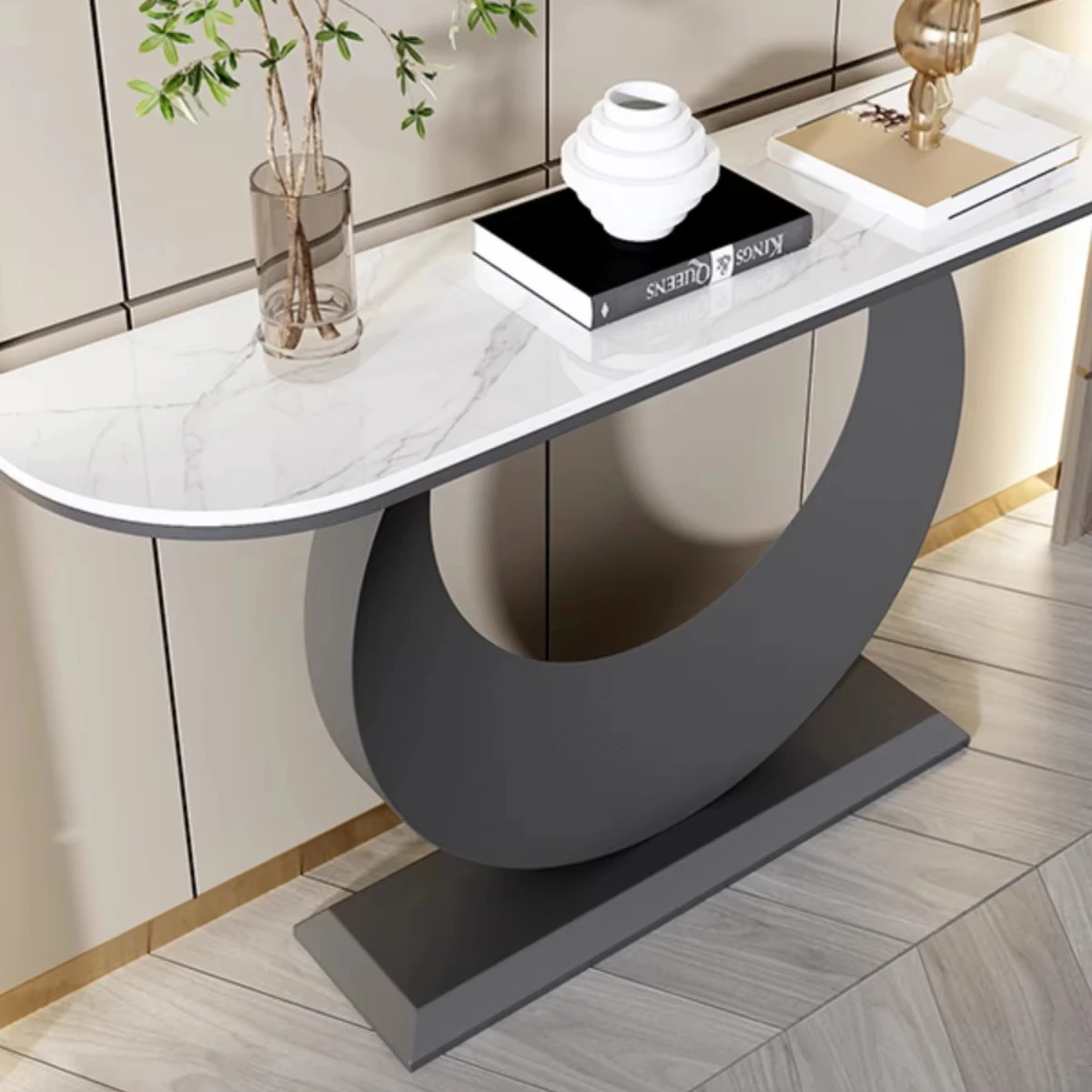 

Slate console table, modern minimalist semi-circular entrance cabinet, living room lightweight corner table