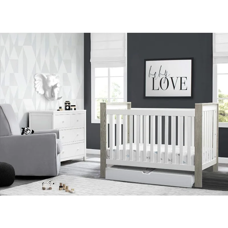 4-in-1 Convertible Crib, Bianca White/Textured Limestone