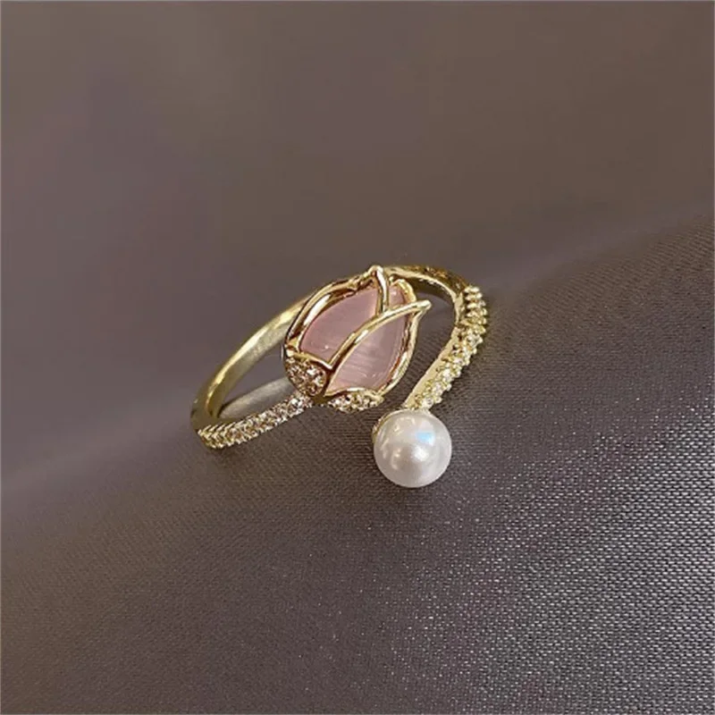 Tulip ring women's opening free adjustment size opal ring super fairy Japan and Korea simple jewelry