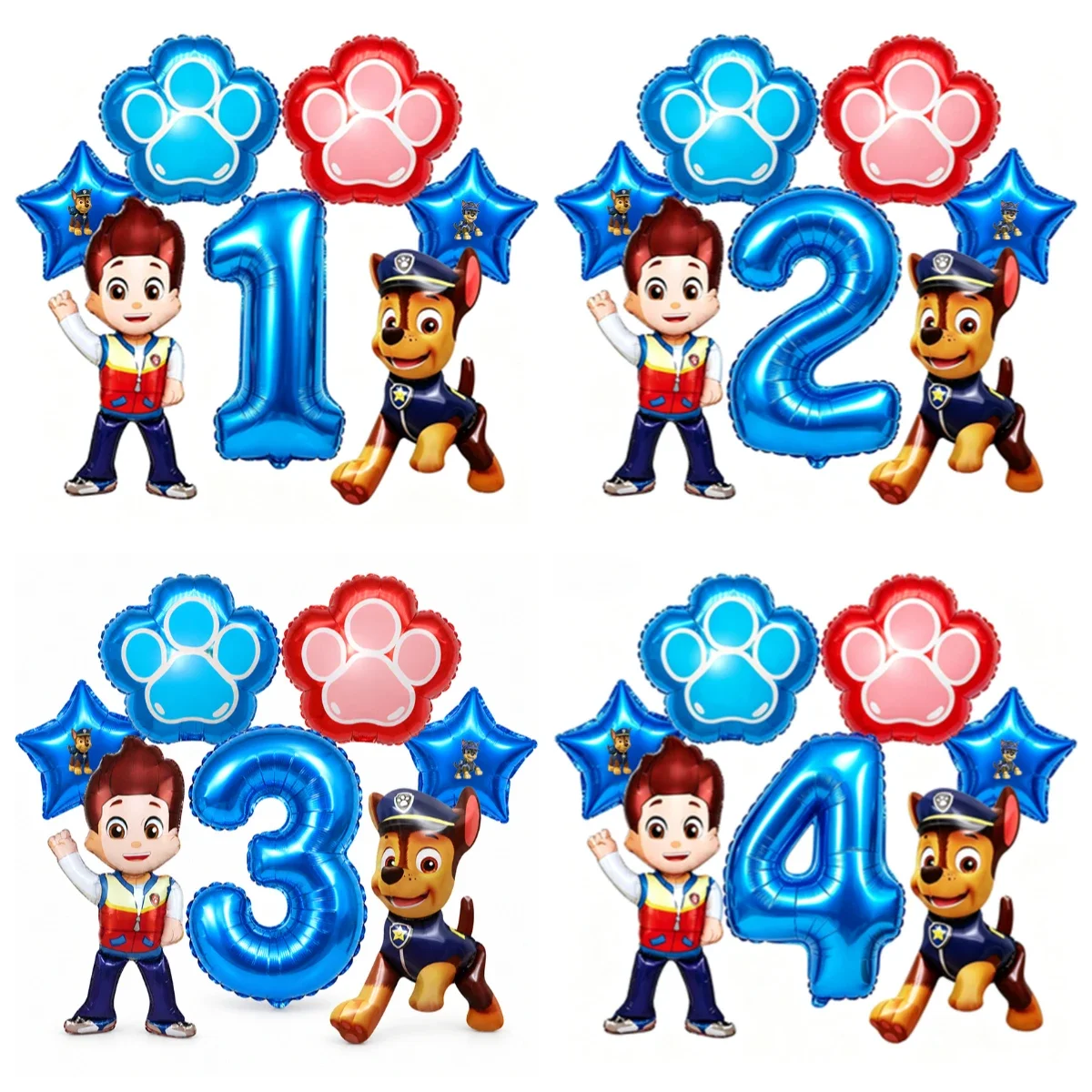 Cartoon Rescue Dog Foil Balloon Set 32 Inch Number Aluminum Film Balloon Paw Print Star Balloons Birthday Party Decor Photo Prop