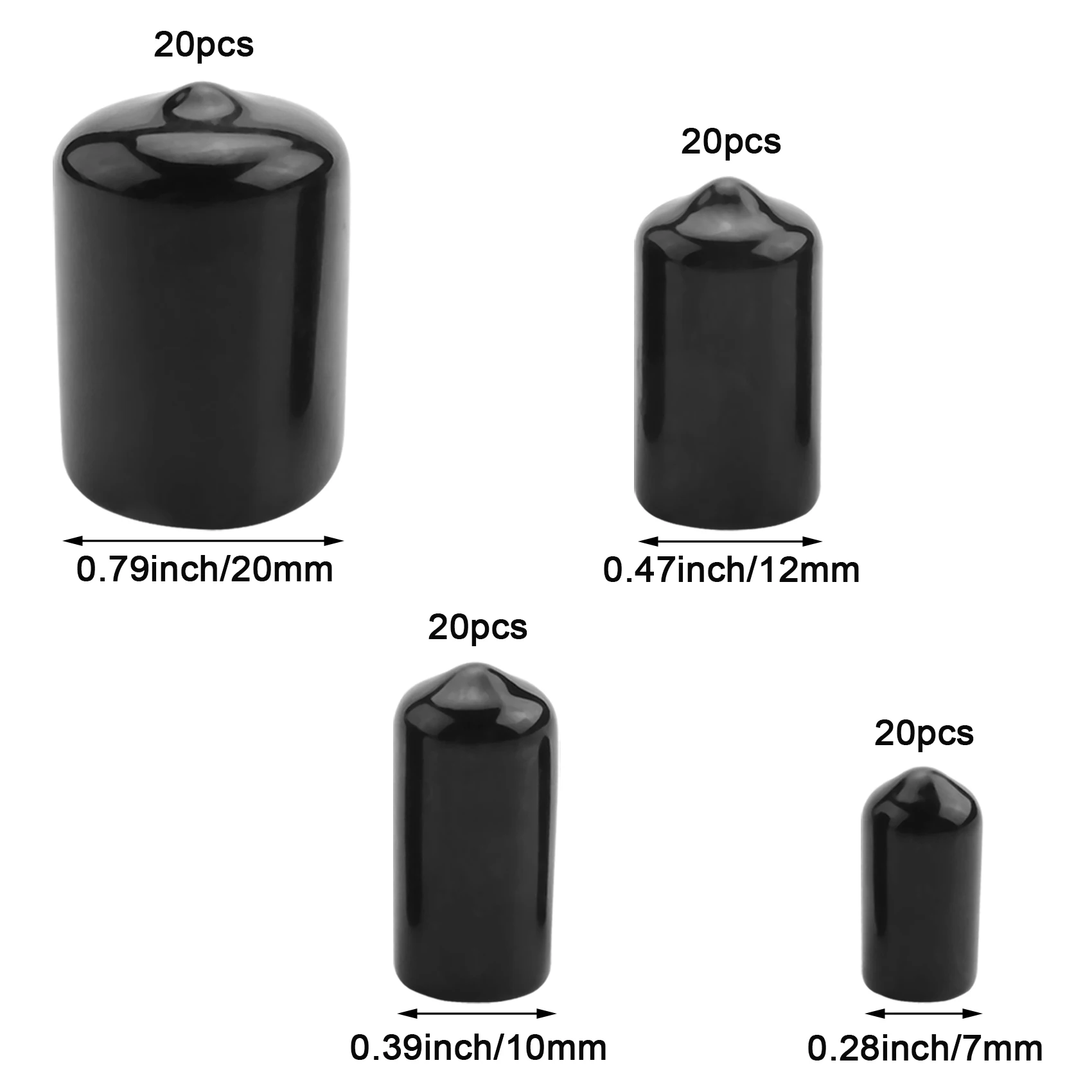 Must Have 80 Pieces Rubber End Caps Flexible Bolt Covers Screw Caps Thread Protectors In 4 Sizes 1/4 To 3/4 Inch (Black)