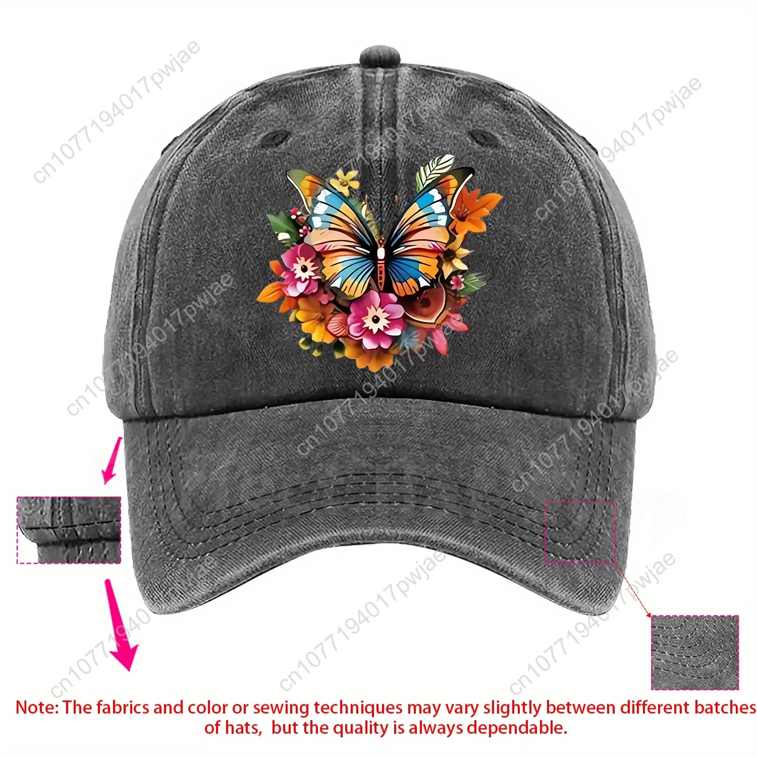 Baseballpet met bloemenvlinderprint voor dames - Verstelbare ademende hoed met levendige kleuren, wasbaar in de machine en meerkleurige opti