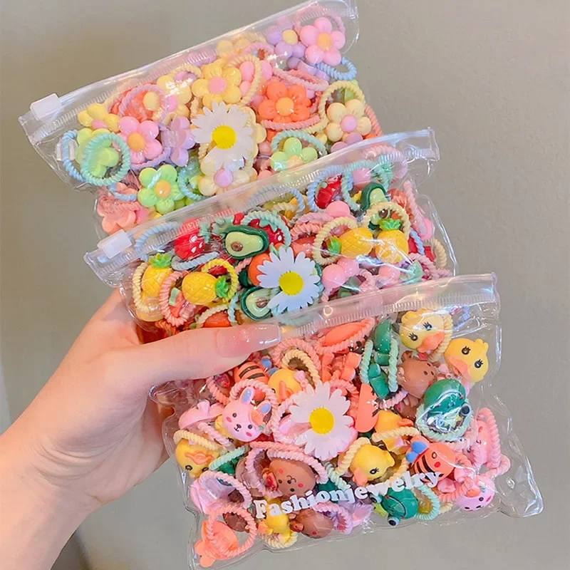 20/10 Pcs  Cute Children\'s Cartoon Fruit Girl Hair Circles Cartoon Animal Rubber Band Hair Accessories Baby No Harm Hair Rope