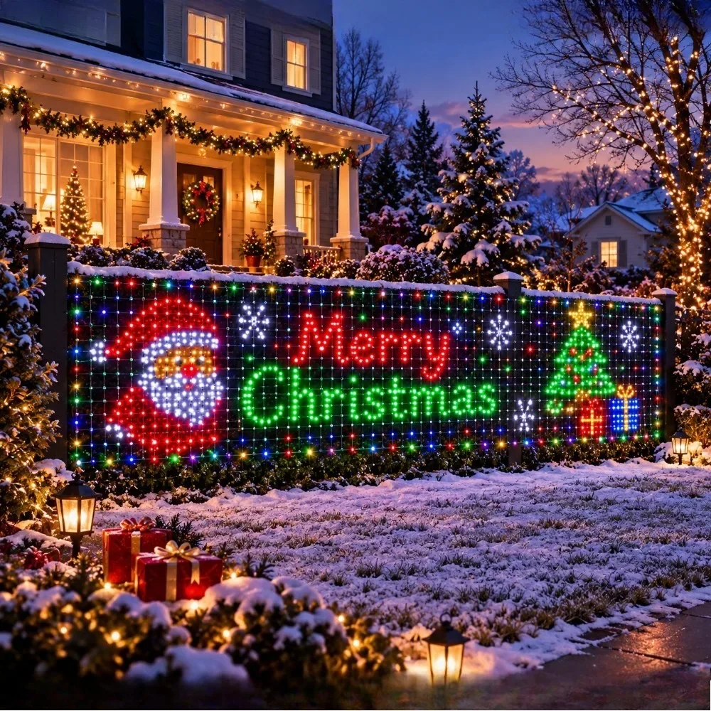 DIY Christmas Net Lights Set Smart App RGBIC Gallery Pattern Multicolor Waterproof for Outdoor Wall Lawn Decor