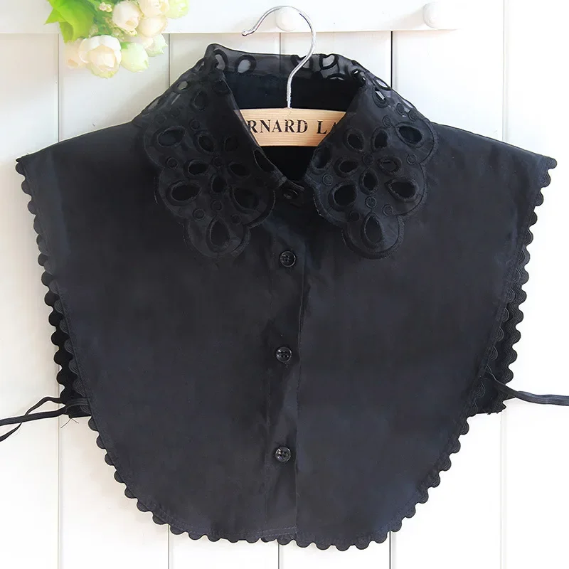 Linbaiway Women's Detachable Fake Collar Chiffon Hollow Fake Collar Sweater Jewelry Female Lapel Detachable Button Blouse