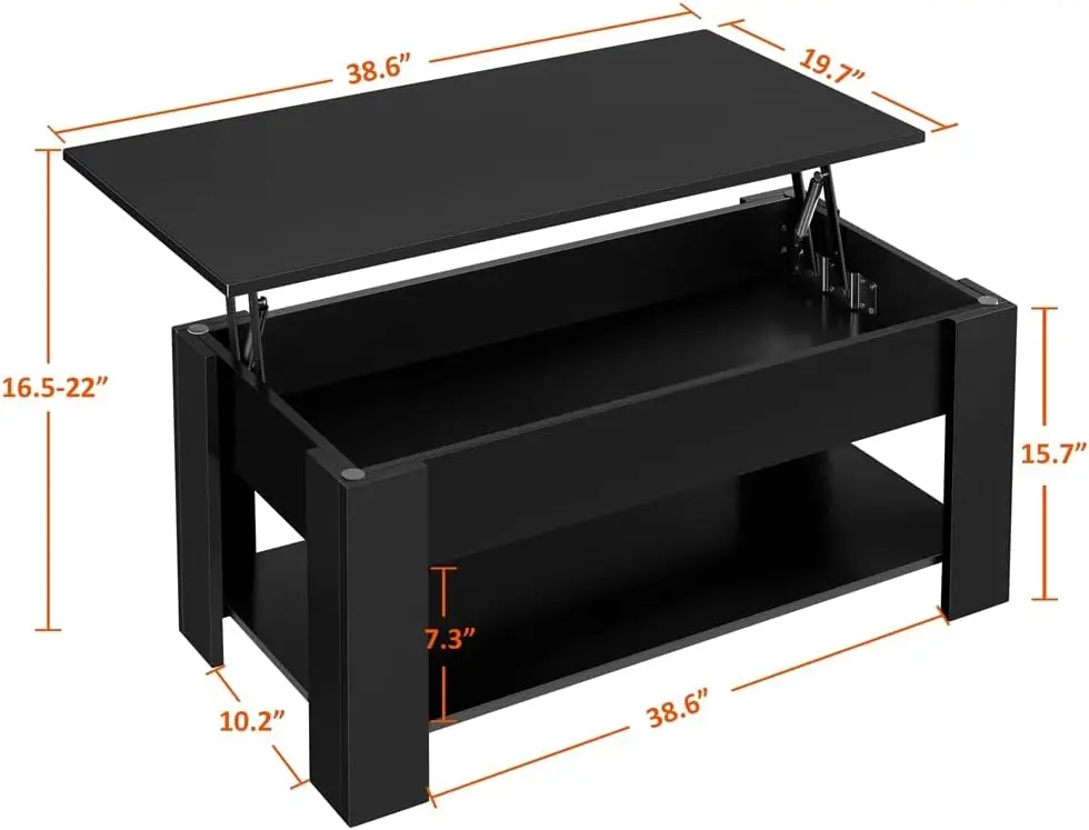 Mesa de centro de madera con gran estante de almacenamiento oculto, mesa elevadora, mesa de comedor para sala de estar