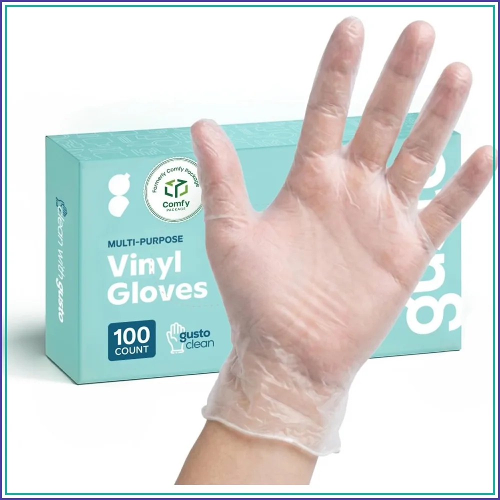 Disposable Vinyl Gloves – Clear, Latex-Free, Powder-Free, BPA-Free – Safe for Food Handling, Cooking & Cleaning