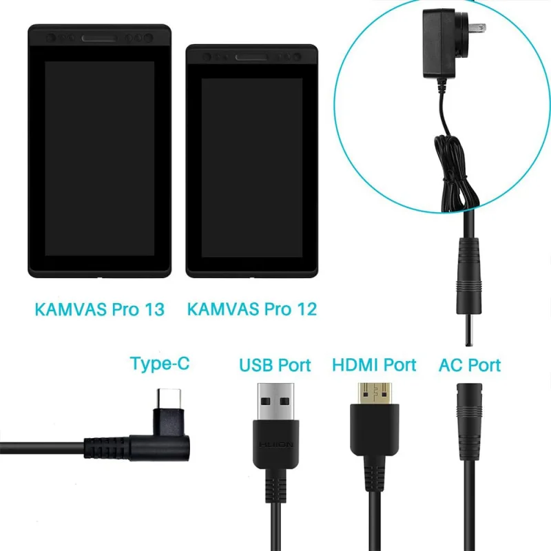 สายเคเบิล CB01 3-in-1 เหมาะสําหรับแท็บเล็ต Huion Kamvas Pro 12 / Pro13 / Pro16 พร้อมสายไฟ HDMI และสาย USB