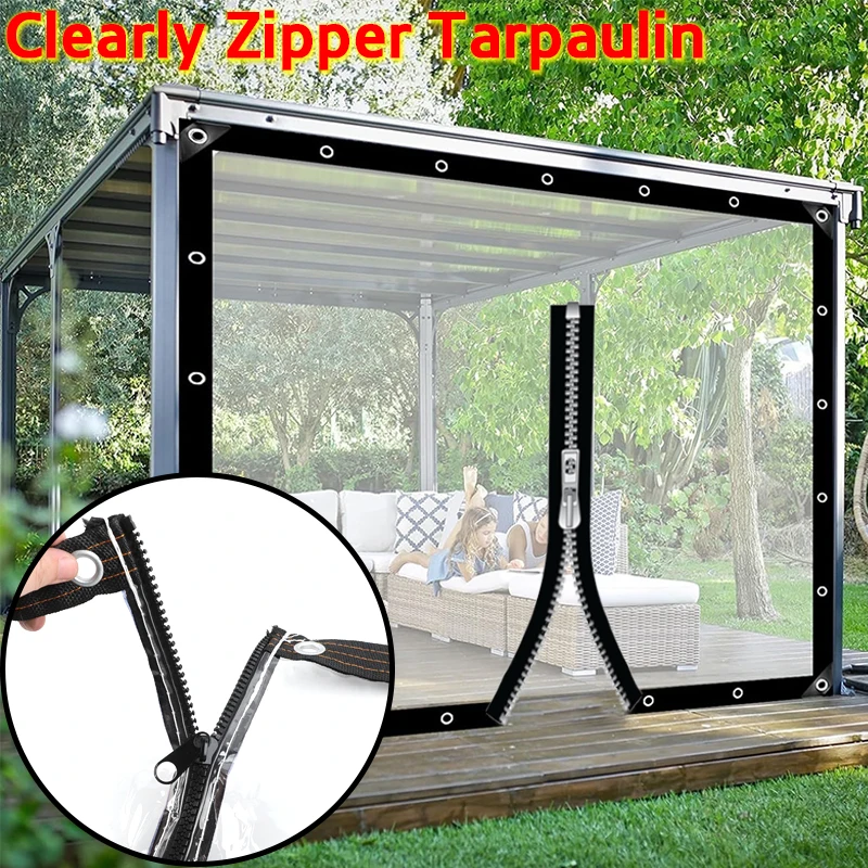 Customize Clear Zipper Tarpaulin Outdoor Pergola Waterproof Canopy Transparent Zipper Door Curtain Rainproof Cloth