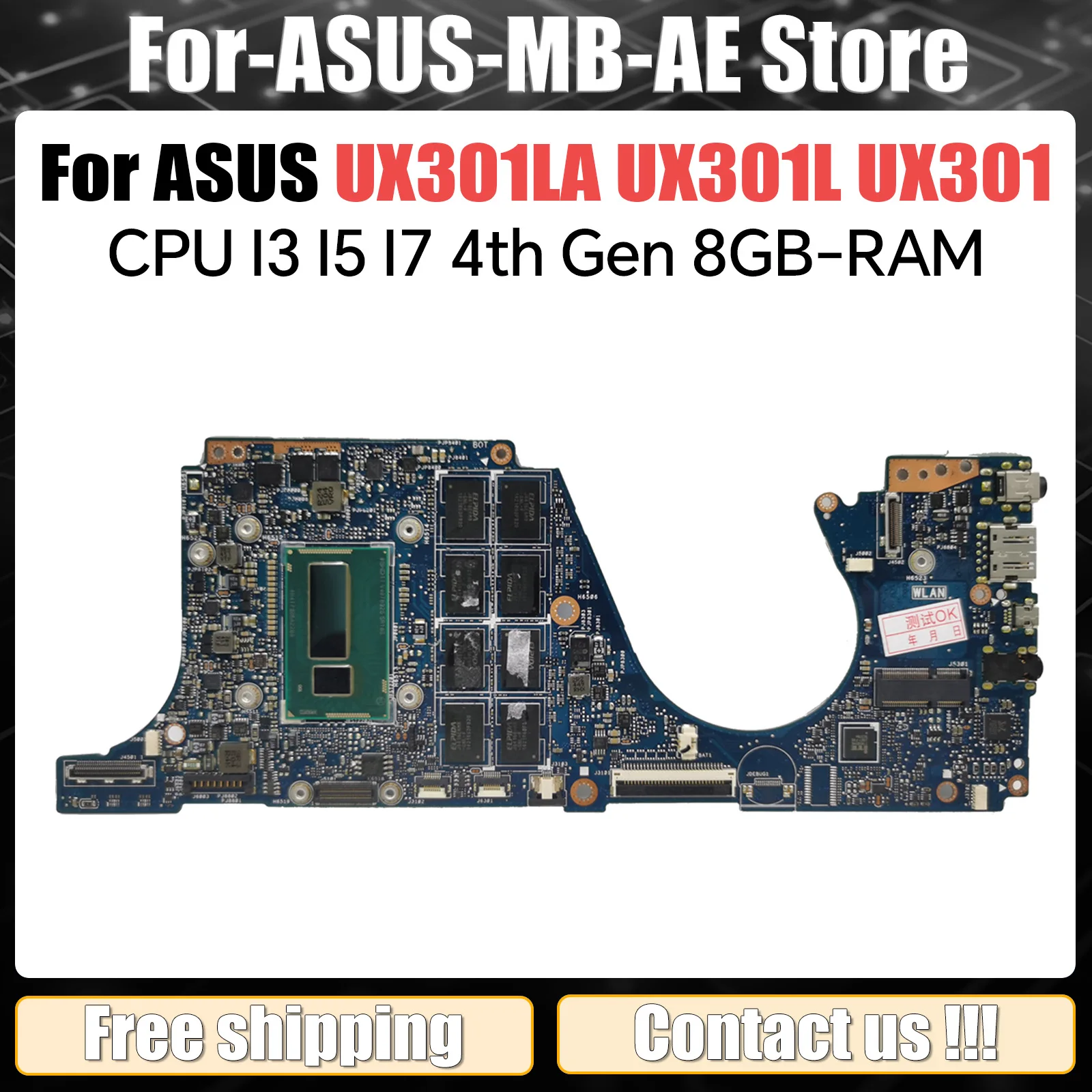 UX301LA Notebook Mainboard For ASUS ZENBOOK UX301L UX301 Laptop Motherboard I3 I5 I7 4th Gen CPU 8GB RAM