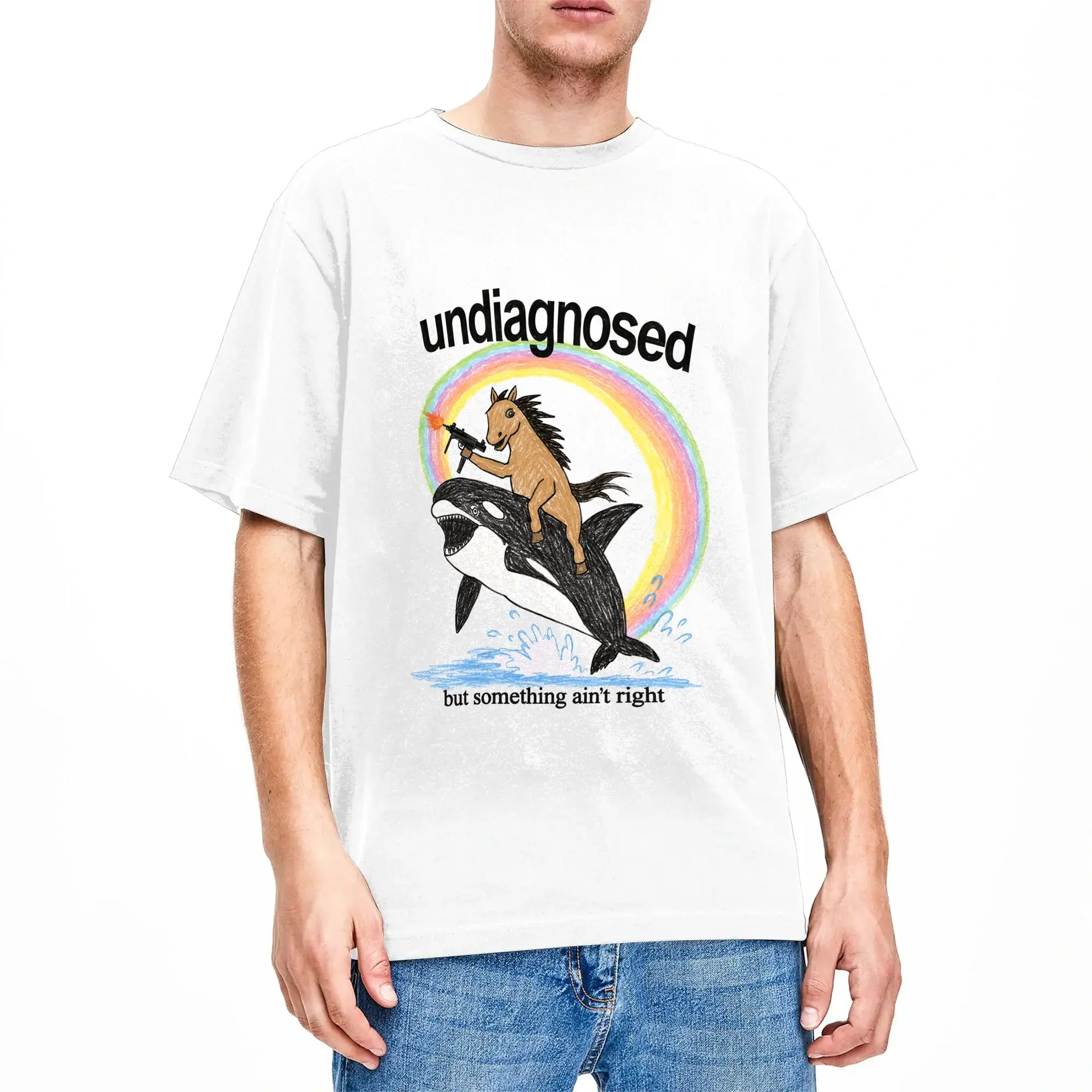 Undiagnostiziert, aber etwas stimmt nicht Pferd mit Orca-Wal T-Shirt Harajuku T-Shirts Kurzarm Y2K Spaß-T-Shirt 100% Baumwolle – Detail 2