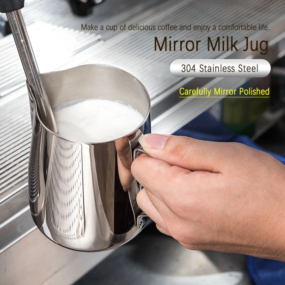 Thickened Stainless Steel Coffee Latte Art Pitcher, Pointed Spout with Internal & External Markings, Milk Frothing Jug for Milk