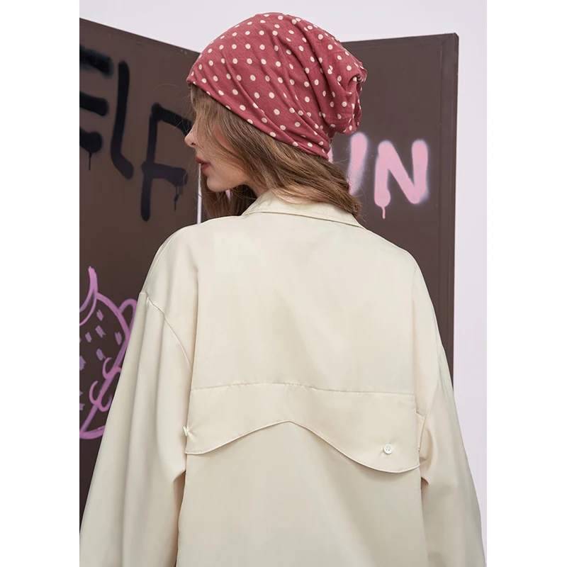 ELFSACK 2025 Autumn New Arrival Casual Loose Solid Letter Print Full Sleeve Shirt For Woman