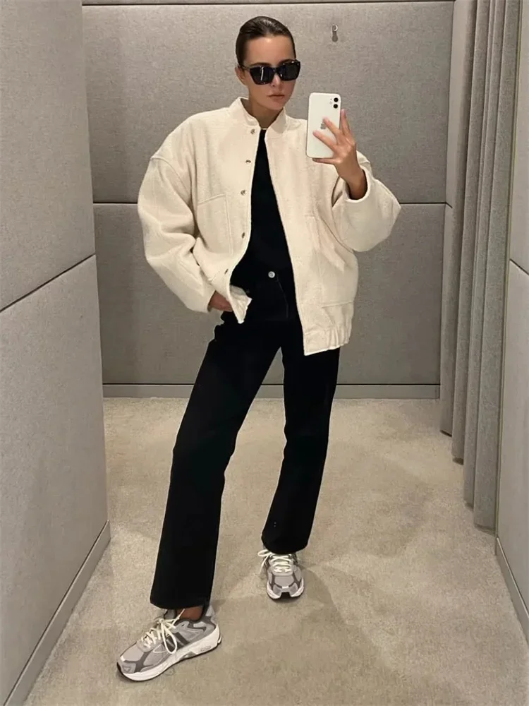 Autumn Loose Casual Jackets Outwear Female Pocket Solid Long Sleeve Patchwork Commute Coat High Street For Women Jackets