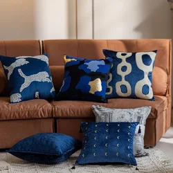 Blue Pillows Leopard Embordiery Cushion Case Luxury Velvet Decorative Pillow Cover For Sofa Chair Home Decorations