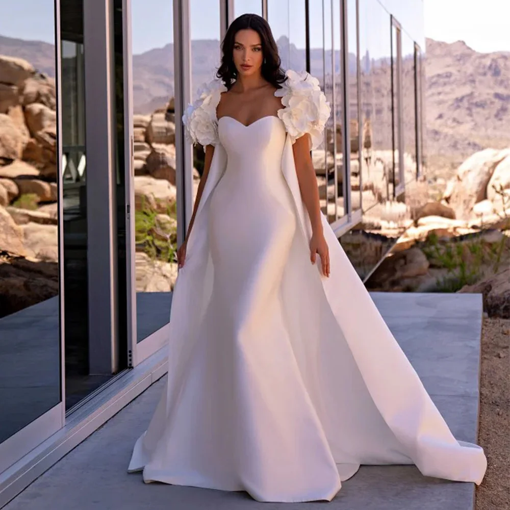 Vestido de casamento moderno com flores capa personalizado querida sem mangas tribunal trem sereia vestido de noiva robe de mariee