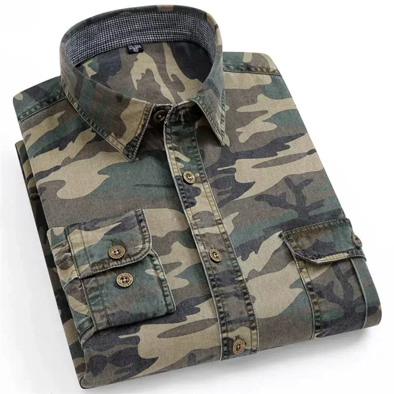 Tactical Camo Camouflage Army Shirts Men Outdoor Work Wear 100% Cotton Trainning T-shirt Loose Field Operations Military Uniform