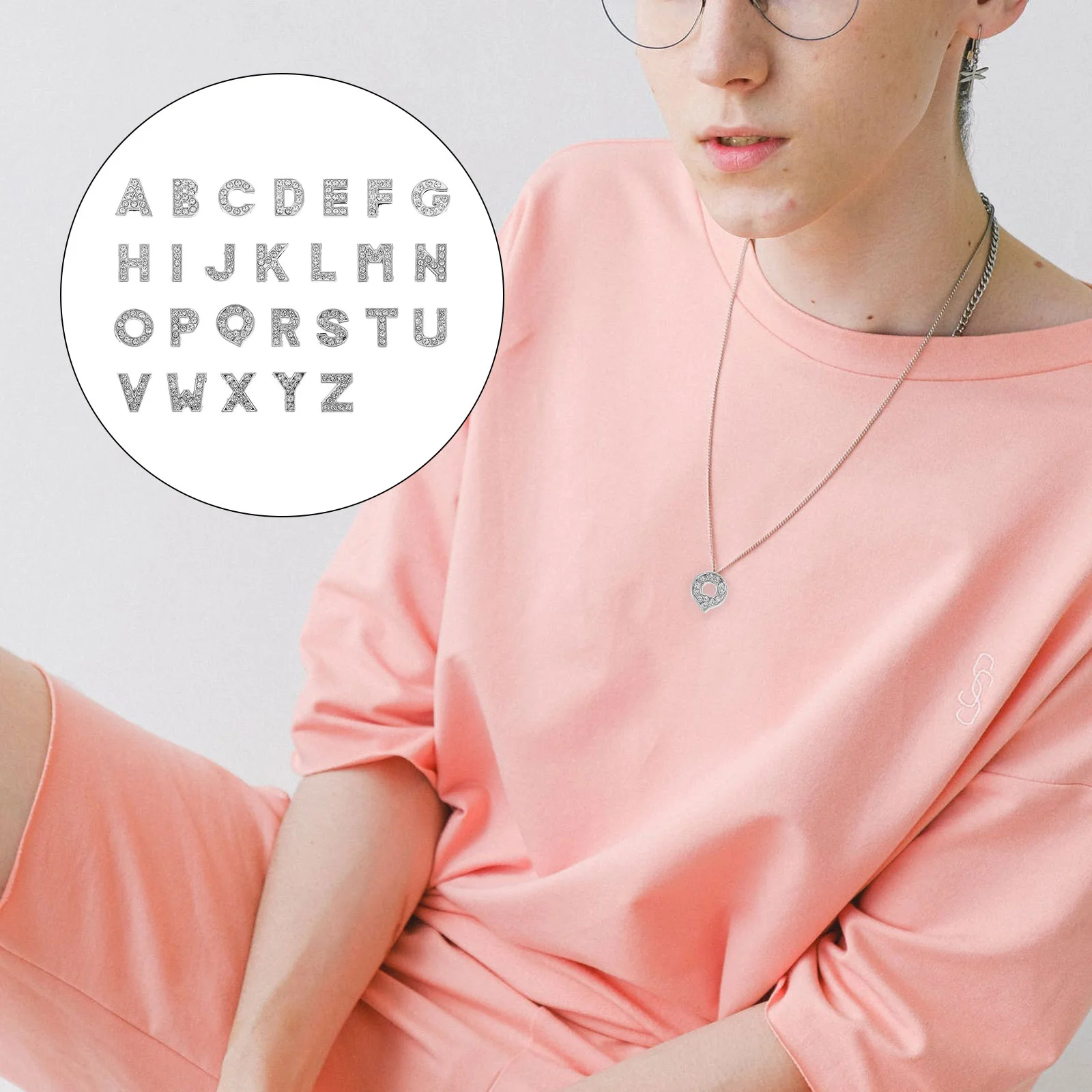 26 Pcs Rhinestone Alphabet Beads Charm Necklace Jewelry Making Pendant Crafts Letters Alloy A-Z for