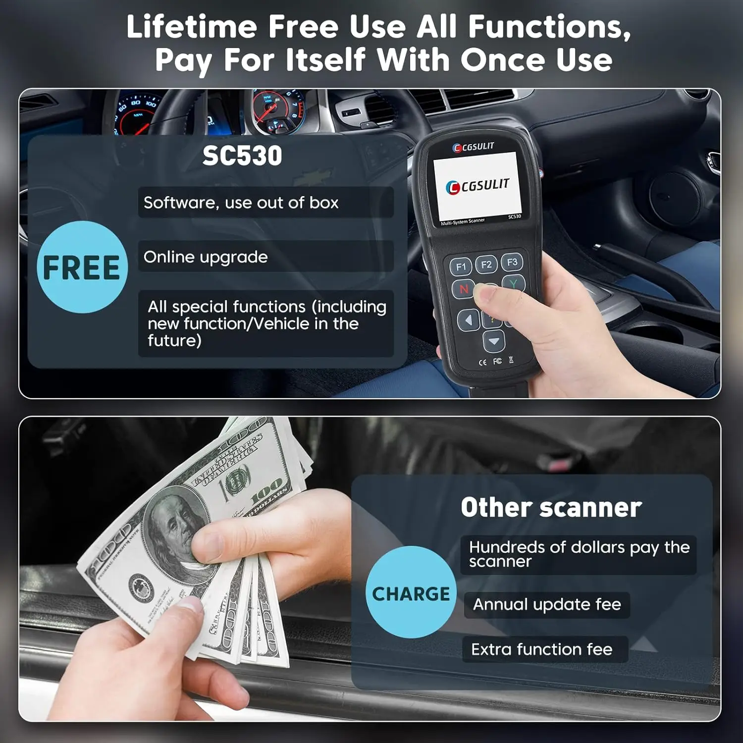 OBD2 Scanner Code Reader for Chevy/GMC, Full System Diagnostic Tool with ABS, SRS, EPB, Oil Reset & Battery Registration