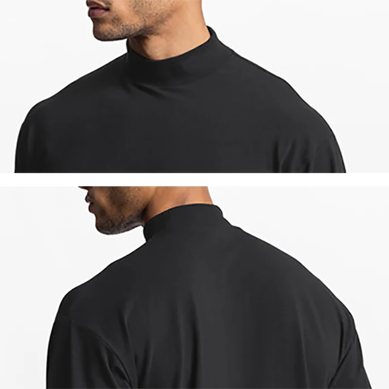 تي شيرت رجالي كبير الحجم بياقة مدورة وأكمام طويلة للجري تي شيرت خريفي من القطن بكتف منسدل فضفاض للصالة الرياضية واللياقة البدنية #4