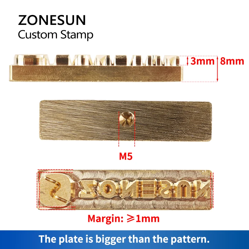 ZONESUN-sello de cuero con logotipo personalizado, marca de hierro de latón caliente, molde de estampado personalizado para regalo, bricolaje