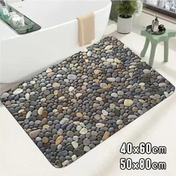 Non-Slip Pebble Stone Bathroom Rugs Diatom Mud Carpet Washable Cobblestone Pattern Bath Mat Small Rubber Backed Floor Mat