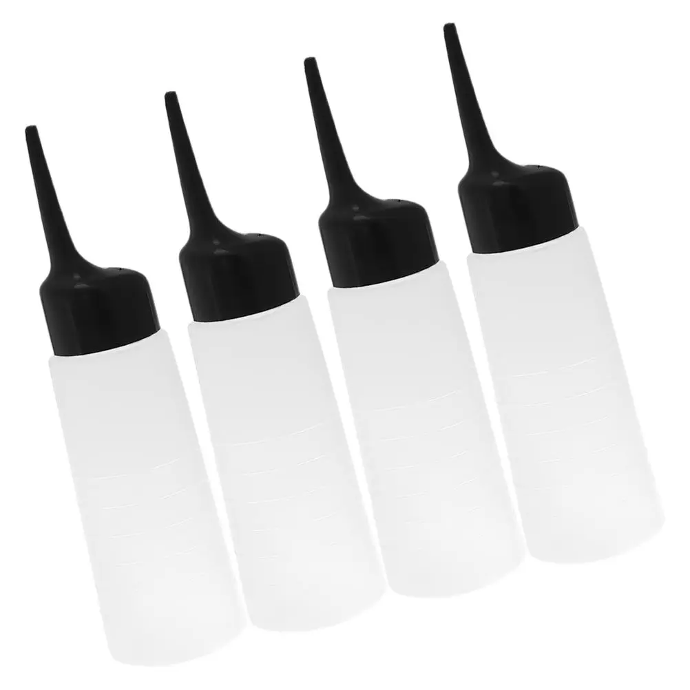 

4Pcs Slant Tip Hair Color Mixing Bottle Ergonomic Squeeze Design for Dye Shampoo Oil Dispensing Reusable Salon Hairdressing