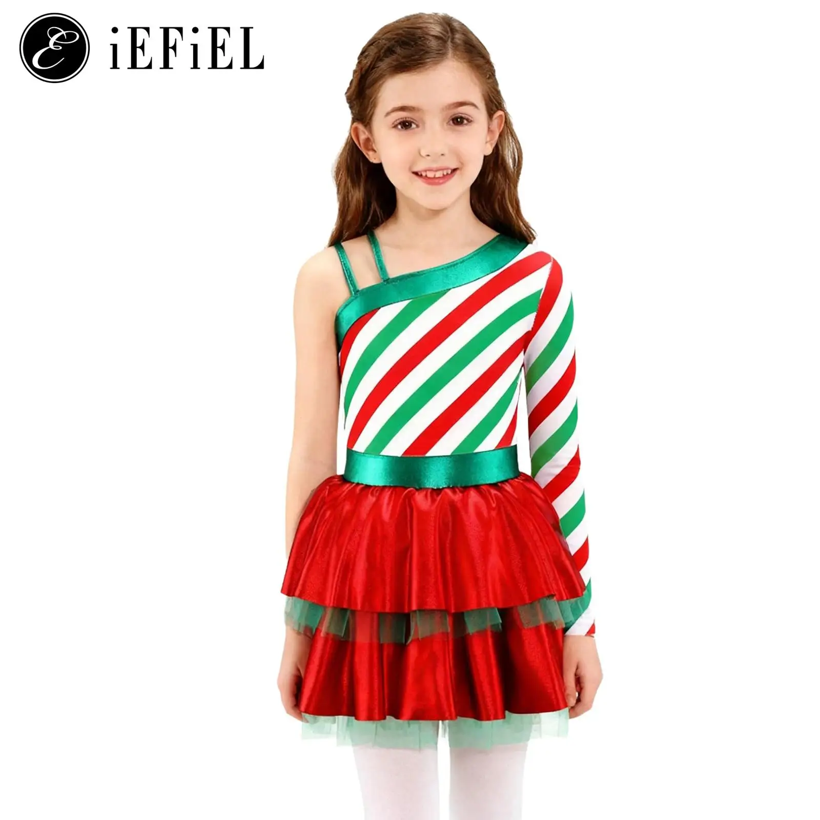 Traje de baile de bastón de caramelo Miss Santa para niñas, leotardo de Ballet a rayas de manga larga, faldas tutú, Ropa de baile de patinaje sobre hielo