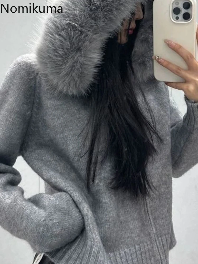 

Hooded Sweater Jackets Women Autumn Winter Clothing Thicked Casual Zipper Sueter Mujer Fashion Knitted Cardigan Tops Pull Femme