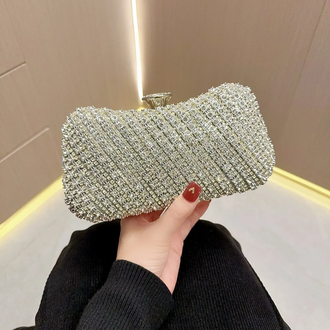 

New Cross-Border Ladies Versatile Diamond-Embedded Pearl Evening Bag Chain Strap Hand-Held Bag Dinner Party Handbag