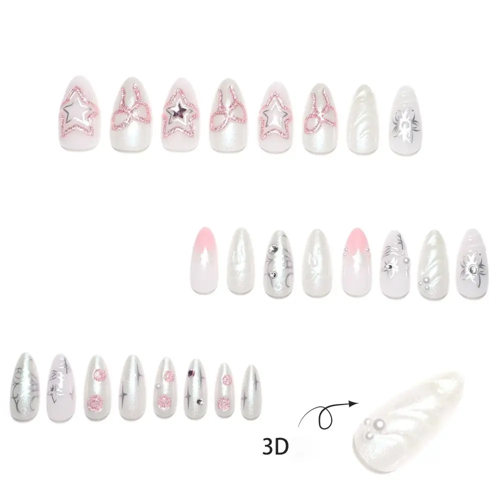 Manicura uñas postizas largas de almendra prensa desmontable francesa en uñas uñas postizas DIY