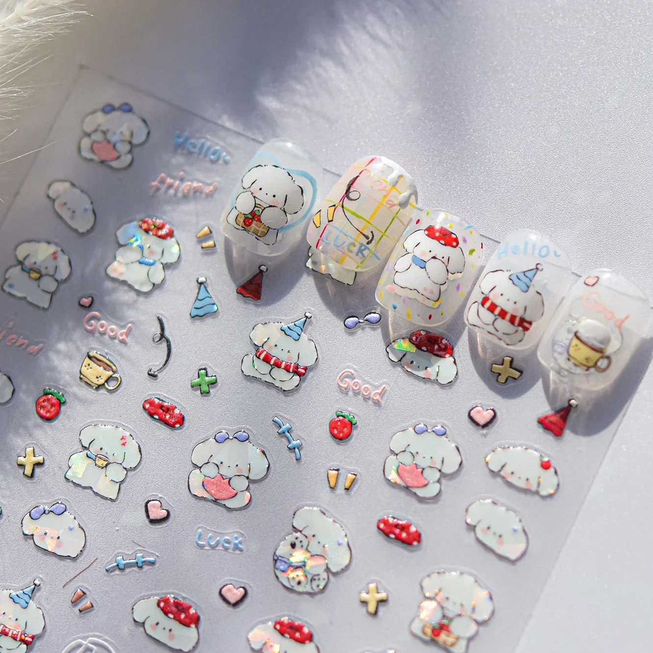 Bowknot الكلب الزهور الدب ستار كعكة الكرز شبكة جرو صافي حقيبة يد كوب الصنوبر الجوز الليزر لامعة مسمار الفن ملصقات مانيكير الشارات