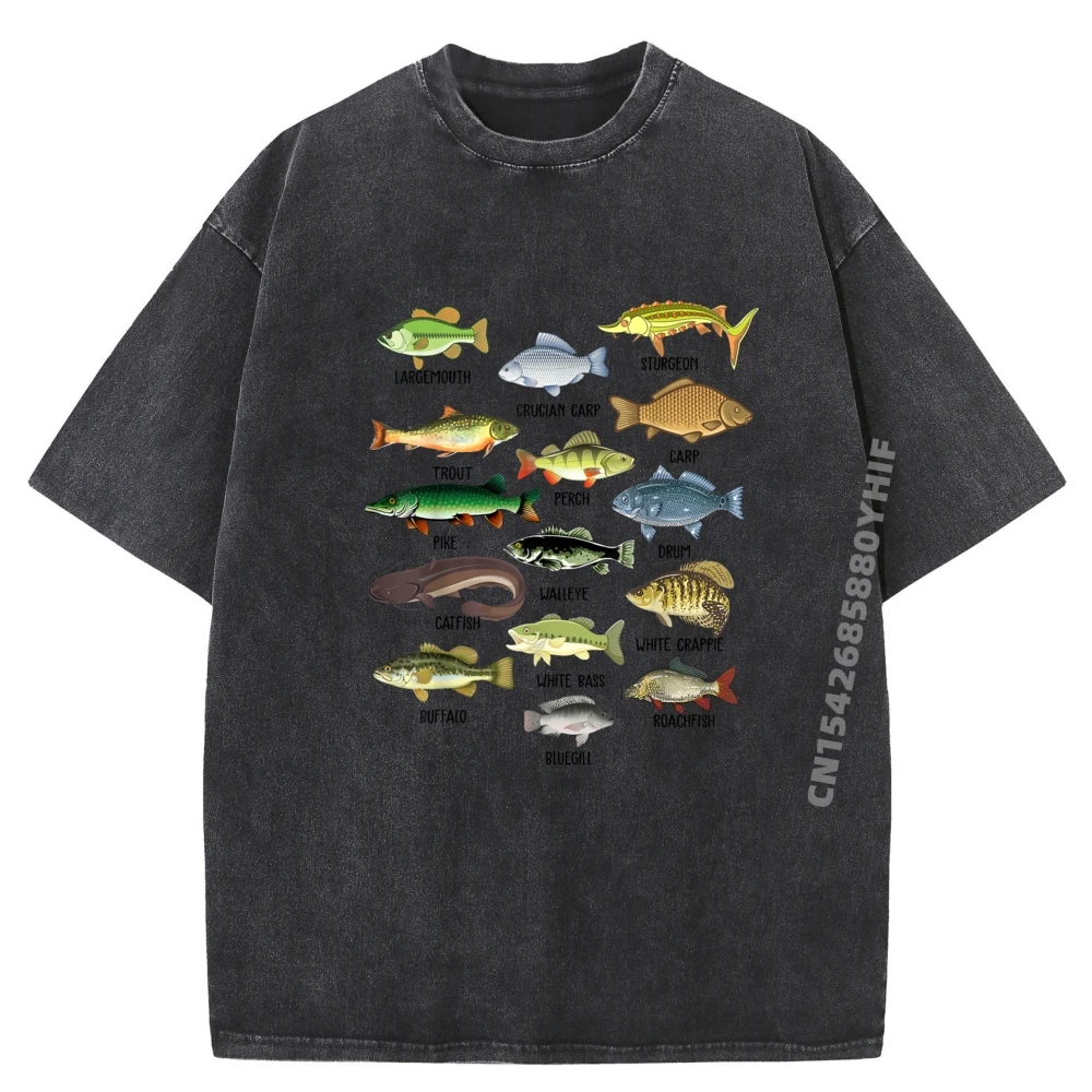 

Kids Fishing-Shirt Types Of Freshwater Latest Washed Shirt Graphic T Shirt Cotton Female Tees Printed Tops Summer Shirt
