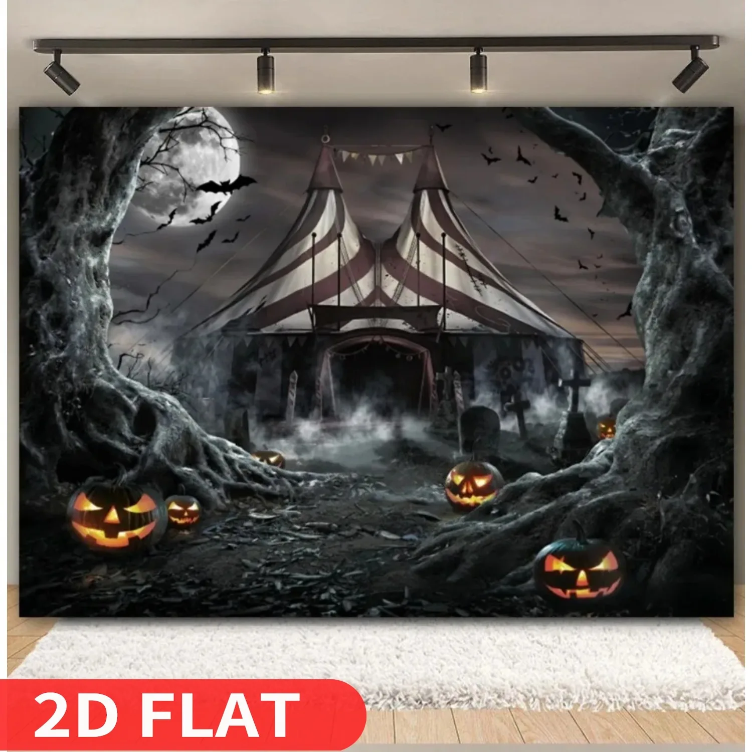 

1p Halloween Backdrops studio background 3x5FT, Horror Cemetery Castle Haunted House Skull Pumpkin Lights Moon Photography Props