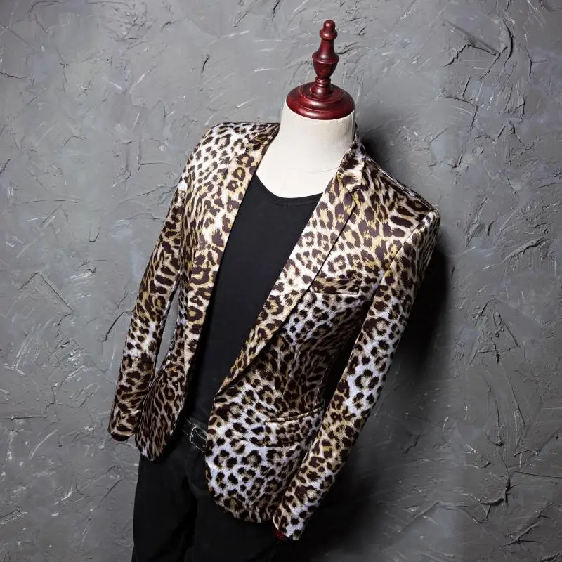 

New Leopard Print Blazers Jacket Photo Studio Costume Stage Men's Party Dress Hairstylist Singer Dancer Male Suit Single Coat