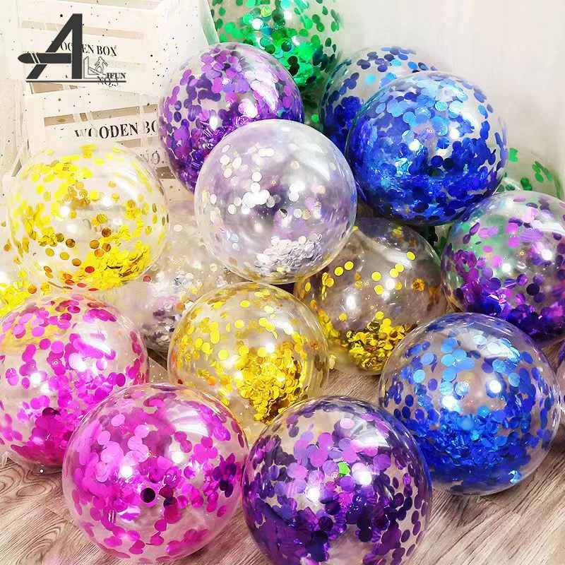 100 pcs Mixed colors Glitter Confetti Balloon 12 Inch Confetti Transparent Balloons for Party Decor Wedding Birthday Baby Shower