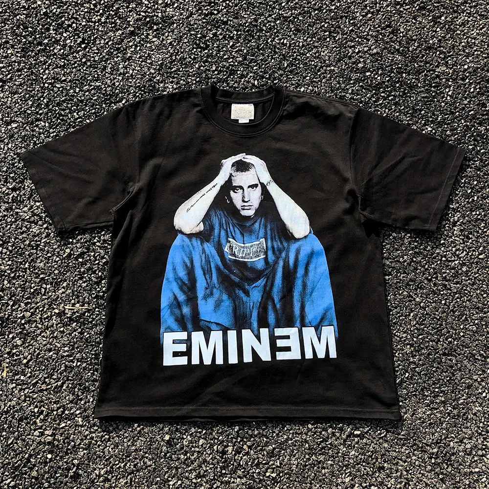 重めの重量感260g-エミネム半袖tシャツ-ユニセックス-カップルファッション-カジュアルコットン-トップス-男女兼用