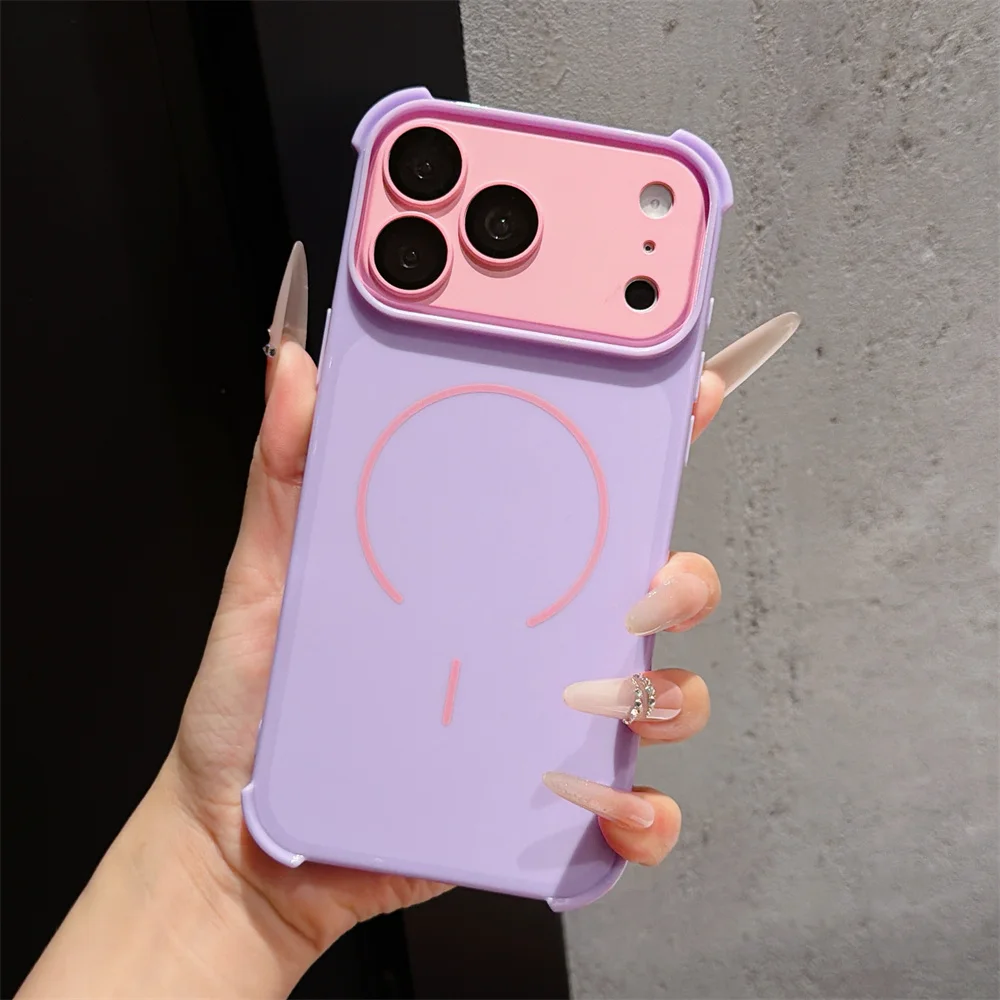 Funda Protectora para Teléfono con Diseño de Contraste de Color para iPhone 17 16 15 Pro Max 14 13 12 11, Lente Desmontable para Carga Inalámbrica MagSafe