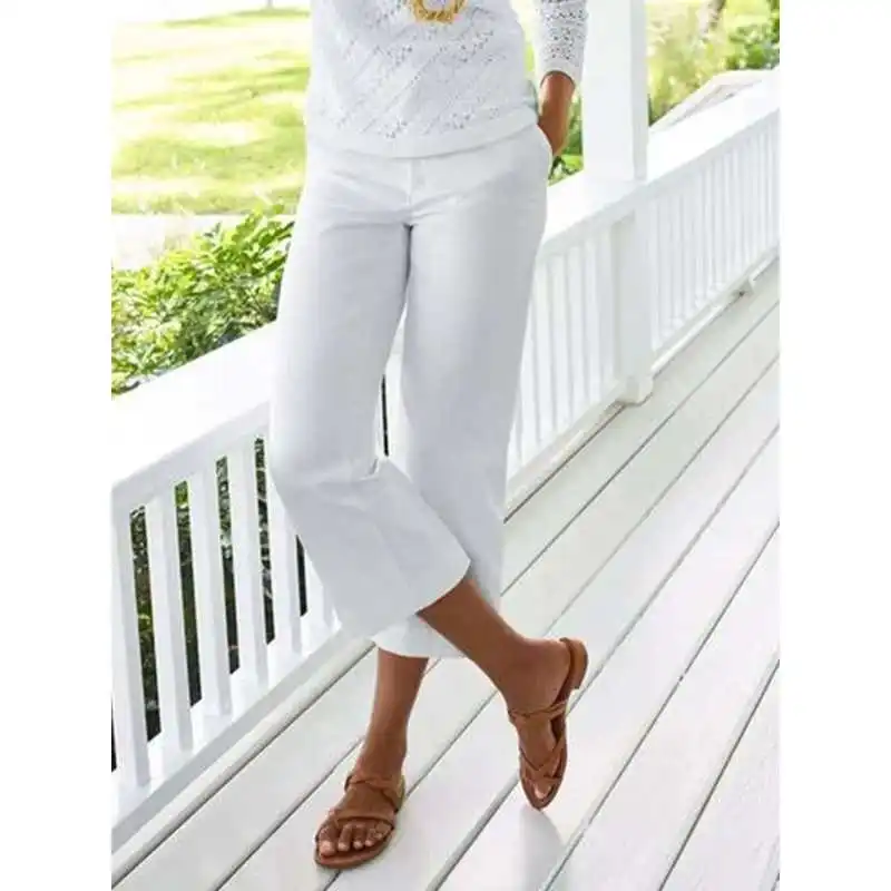 

New Bamboo Cotton Linen Cropped Pants Elastic Waist Casual Trousers Cleanfit Sle Low Waist PVC Material for Middle-aged Women