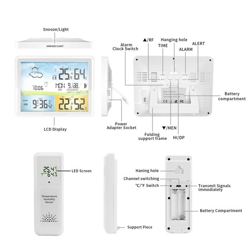 Imagem -03 - Digital Previsão Estação Meteorológica Indoor Outdoor Previsão Calendários Higrômetro Umidade Exibição de Temperatura Sensor Plug ue Pt20b